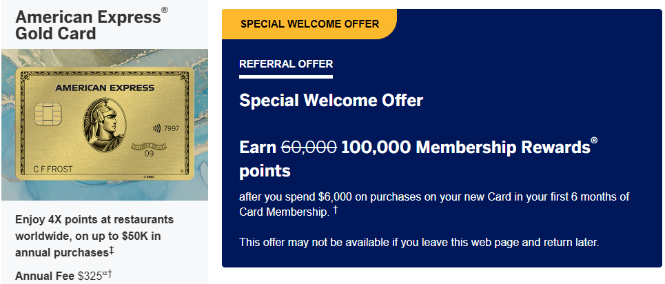 Amex Gold信用卡【2025.05更新:100K开卡奖励】