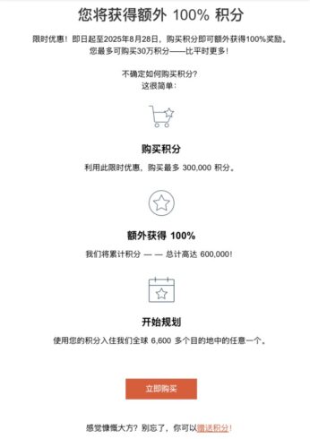 IHG：买分加赠100%活动，成本低于0.5c/p，活动截止：10/29-海外云居民