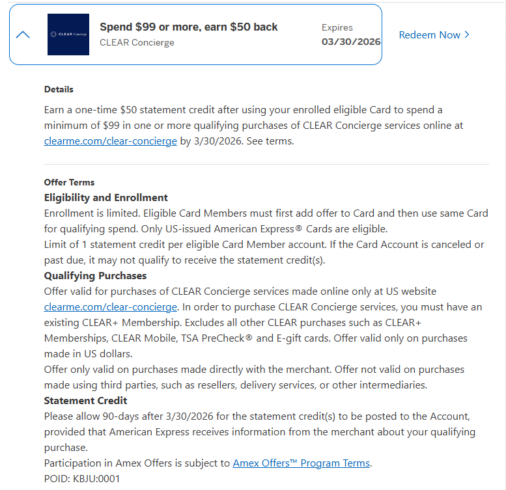 Amex Clear Offer（倒赚 $50），需有报销的信用卡-海外云居民