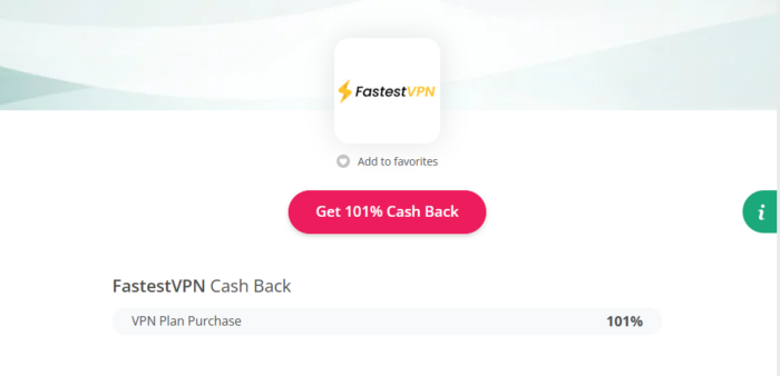 TopCashback：FastestVPN 101%返利-海外云居民
