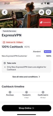 ExpressVPN 120%返利 + ShopBack $15 Refer，活动截止：2026/06/20-海外云居民