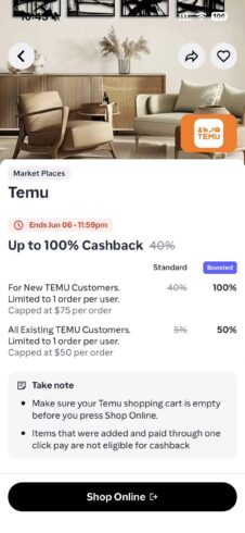 Temu 100%返现 + ShopBack $15 Refer，活动截止：2026/06/07-海外云居民